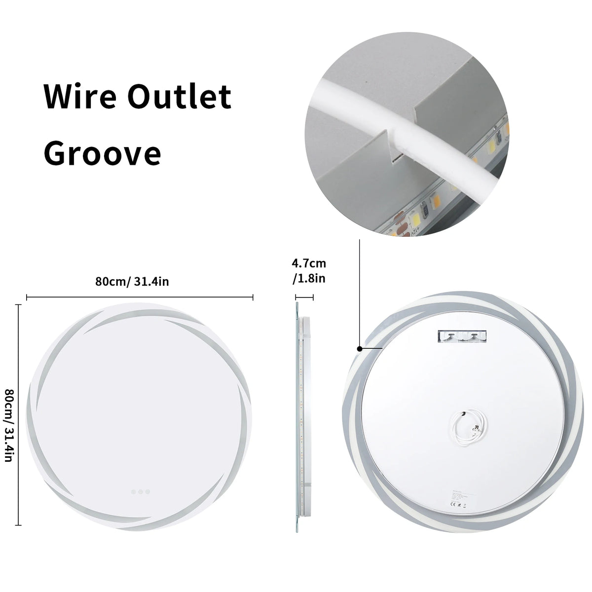 Anti-fog LED Bathroom Mirror Circle Backlit HD Wall Mounted Vanity Mirror Shatterproof 3 Colors Lights Adjust