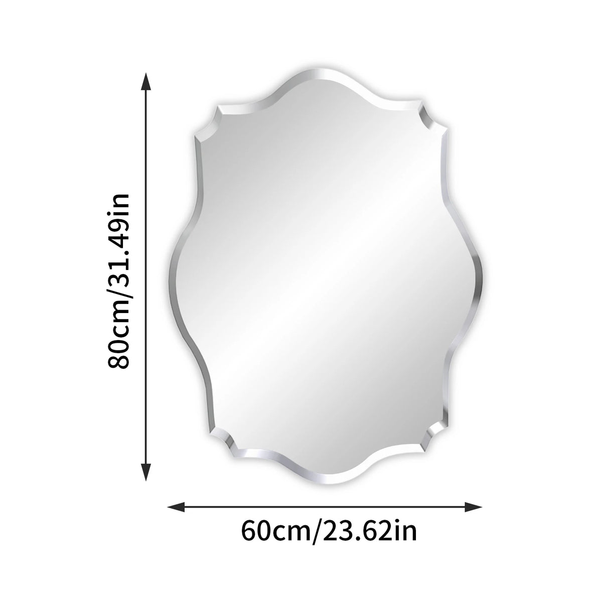 Wisfor Wall Mirror Scalloped Frameless Beveled Edge Polished for Bathroom, Living Room, Vanity, Bedroom, Slive Mirror
