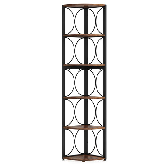 67 inch Tall Corner Shelf, 6 Tier Rustic Corner Bookshelf Bookcase Storage Rack Standing Shelving Unit