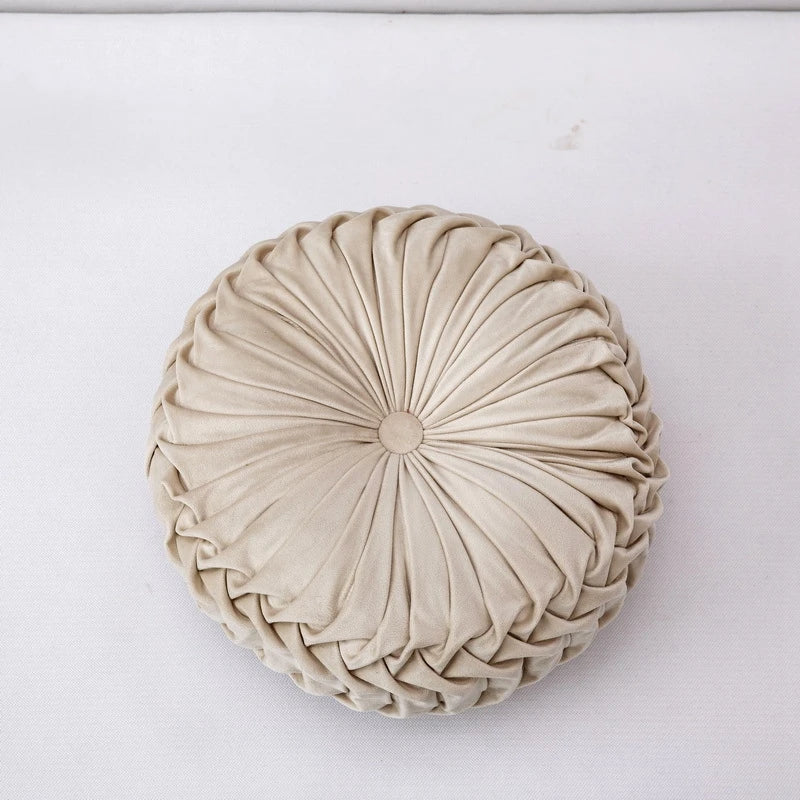 Round Throw Pillows Decorative Velvet Pleated Throw Pillows 15'' Diameter Accent Pumpkin Boho Chair Cushion for Couch Sofa Chair
