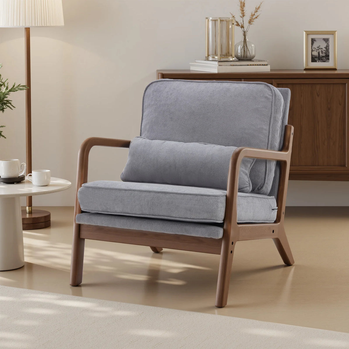 Mid Century Modern Chair Solid Wooden Frame Accent Chair with Arms  Lounge chair