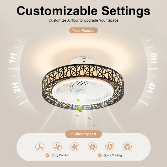 18.5inch Ceiling Fan Light 6 Speed Wind 3 Color Temperature LED Lamp with Remote Control Timing Function Two Way Rotation for Bedroom Living Room Indoor Use