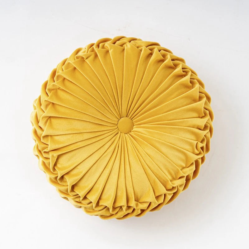Round Throw Pillows Decorative Velvet Pleated Throw Pillows 15'' Diameter Accent Pumpkin Boho Chair Cushion for Couch Sofa Chair