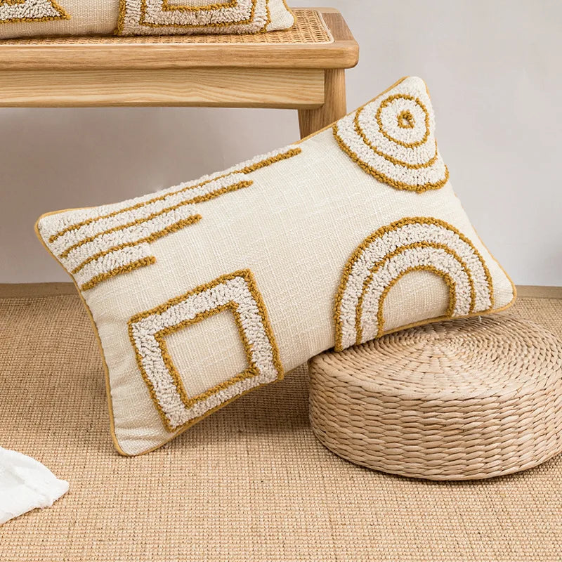 Nordic Blue Tufted Cushion Cover Geometric Stripe Grid Crochet Tassels Pillow Cover Decorative Home Decorative Cushions for Sofa