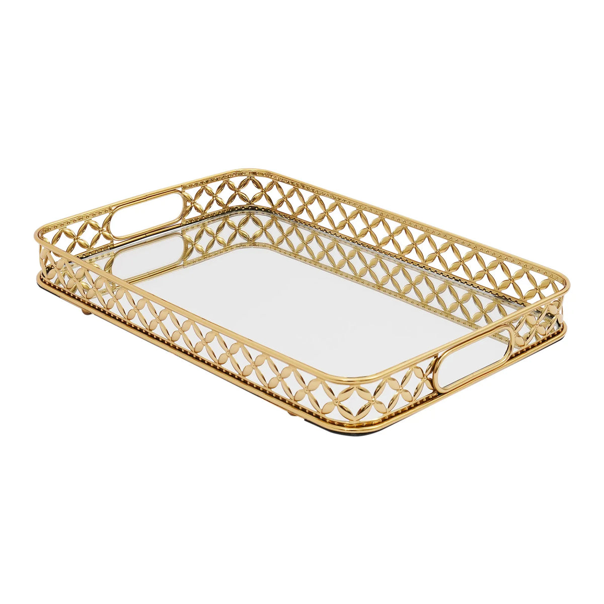 Rectangle Gold Decorative Tray Mirror Tray, Tabletop Decoration Tray with Handles for  Dresser, Bedroom, Cafe, Closet, Bar