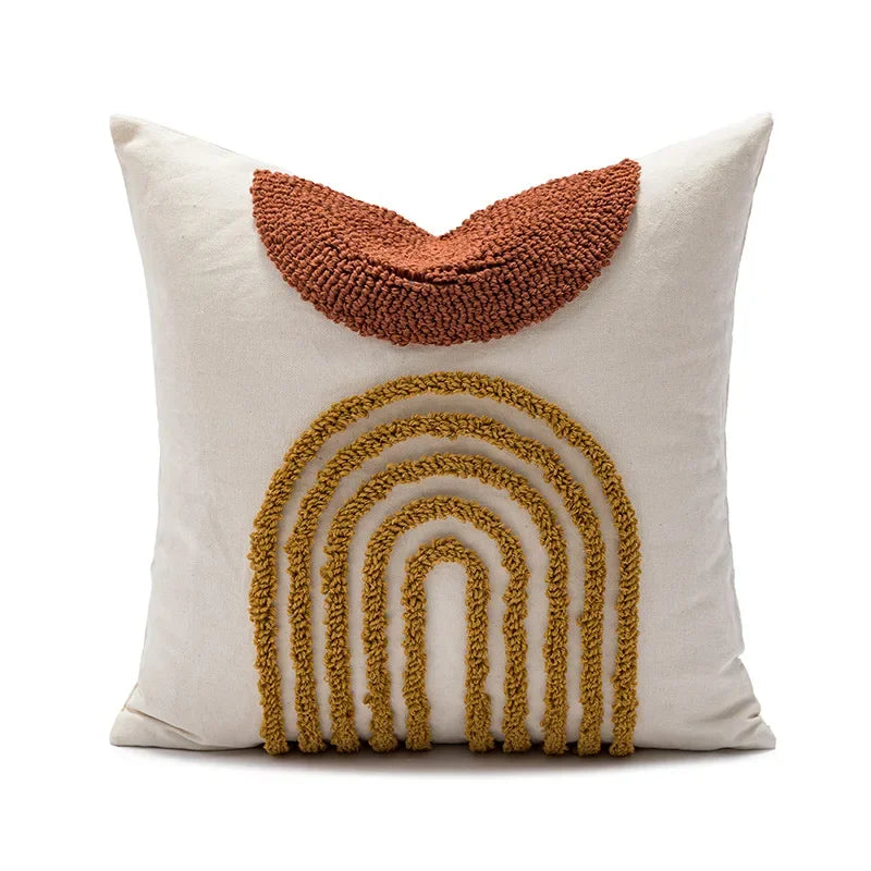 Nordic Blue Tufted Cushion Cover Geometric Stripe Grid Crochet Tassels Pillow Cover Decorative Home Decorative Cushions for Sofa