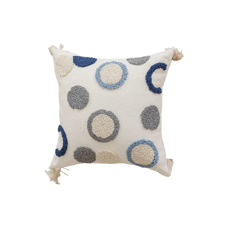 Nordic Blue Tufted Cushion Cover Geometric Stripe Grid Crochet Tassels Pillow Cover Decorative Home Decorative Cushions for Sofa