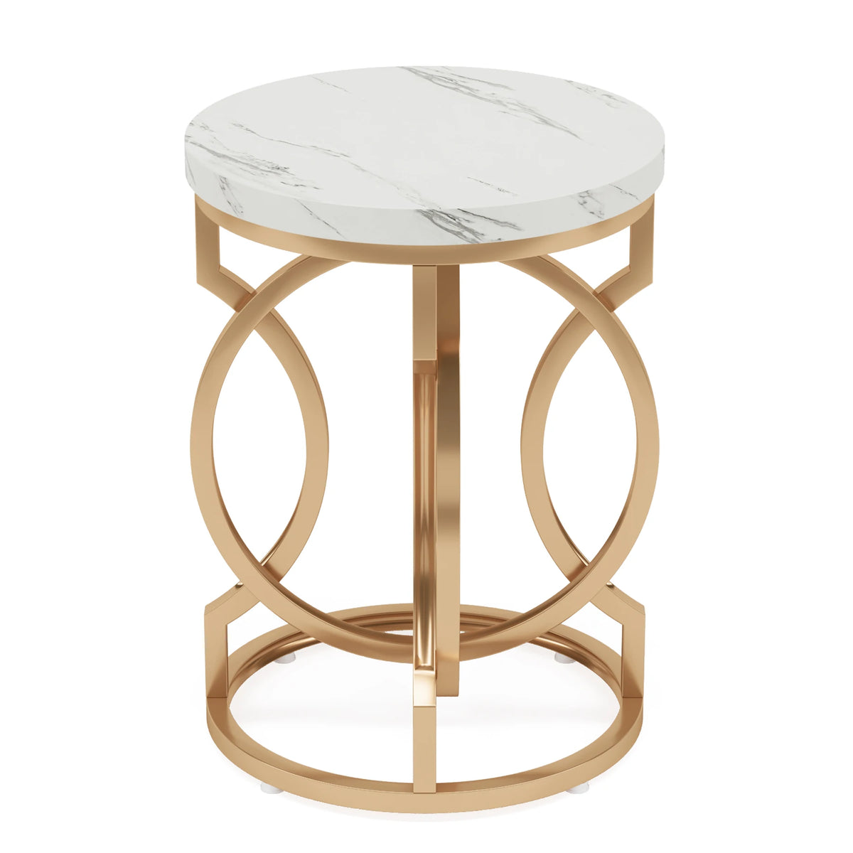 Modern Round End Table with Thick Wood Top, 20“ Side Table Cocktail Table with Unique O-Shaped Base