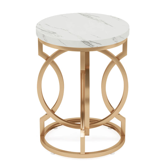 Modern Round End Table with Thick Wood Top, 20“ Side Table Cocktail Table with Unique O-Shaped Base