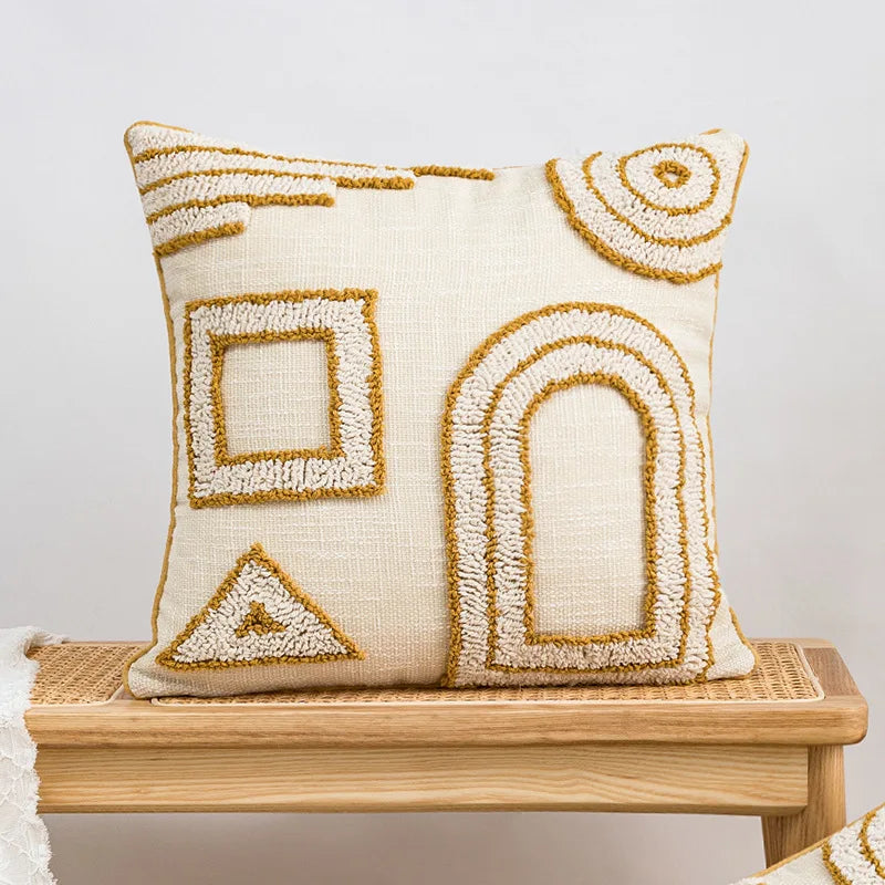 Nordic Blue Tufted Cushion Cover Geometric Stripe Grid Crochet Tassels Pillow Cover Decorative Home Decorative Cushions for Sofa