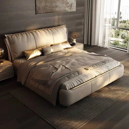Beige Princess Modern Bed Frame Waterproof Designer Bedroom Double Bed Frames Full Size Queen