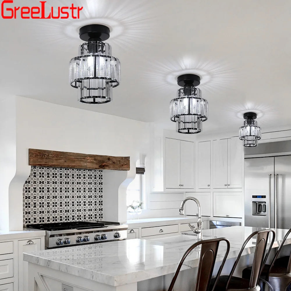 Gold /Black Modern Crystal Chandeliers Ceiling Light  Flush Mount Ceilings Lamp  E27 LED Fixtures for Bedroom Hallway Office