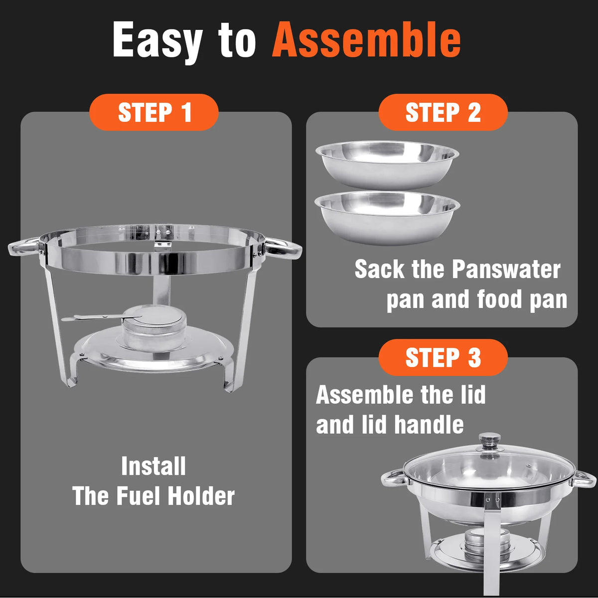 2/4 Pack Chafing Dish Buffet Set Stainless Steel 316 With Food Pan & Water Pan 5L Round Chafers Warmer Server BBQ Party W/Lid