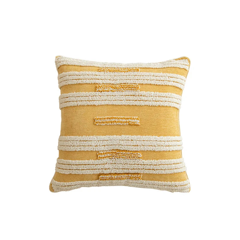 Nordic Blue Tufted Cushion Cover Geometric Stripe Grid Crochet Tassels Pillow Cover Decorative Home Decorative Cushions for Sofa