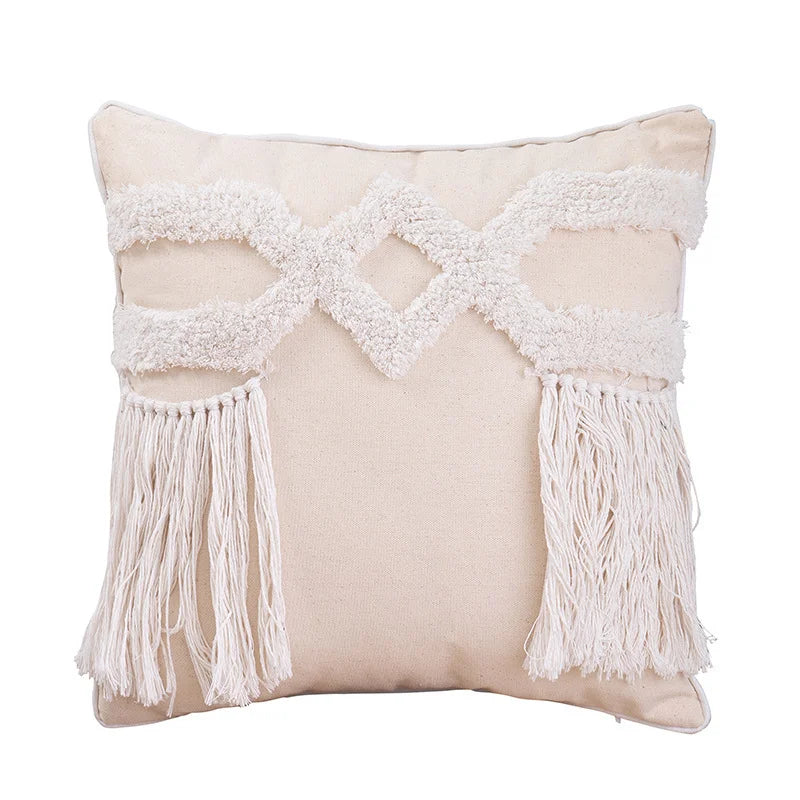 Nordic Blue Tufted Cushion Cover Geometric Stripe Grid Crochet Tassels Pillow Cover Decorative Home Decorative Cushions for Sofa
