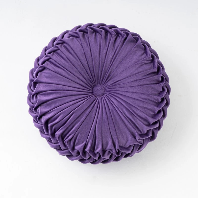 Round Throw Pillows Decorative Velvet Pleated Throw Pillows 15'' Diameter Accent Pumpkin Boho Chair Cushion for Couch Sofa Chair