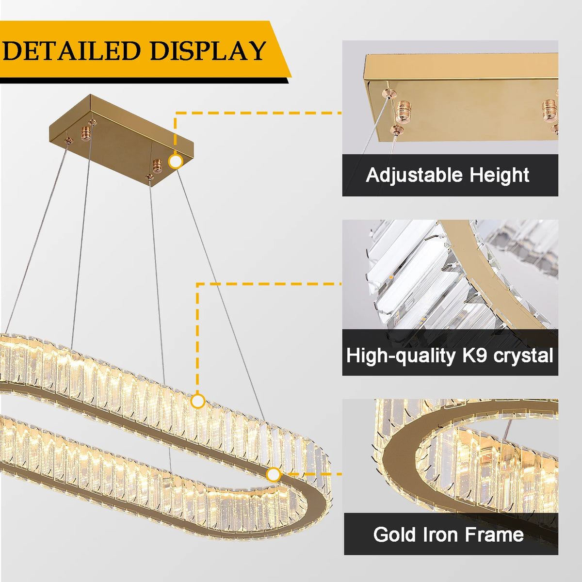 Modern Pendant Light Luxury Crystal Oval Design Led Chandelier Ceiling Lamp Nordic Hanging Fixture Living Bedroom Hotel Lustres