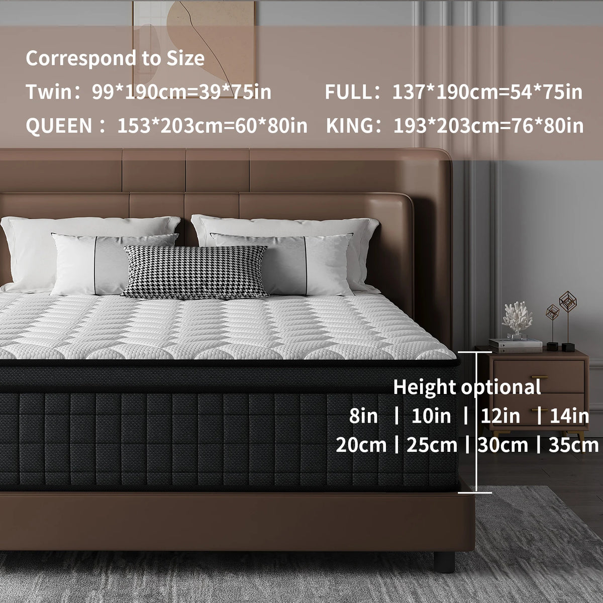 8/10/12/14 Inch Queen Twin Full Size Mattress& King Size Mattress In A Box, Hybrid Mattress with Independent Pocket Spring - Silent And Undisturbing, Memory Foam - High Resilience, Thickened Edge Support, Pressure Release - L