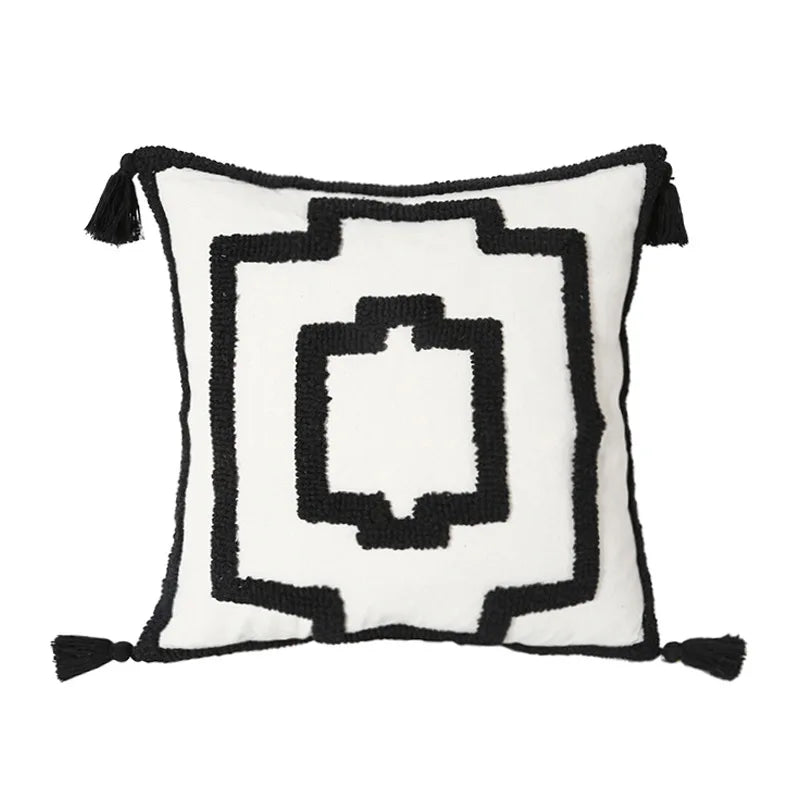 Nordic Blue Tufted Cushion Cover Geometric Stripe Grid Crochet Tassels Pillow Cover Decorative Home Decorative Cushions for Sofa