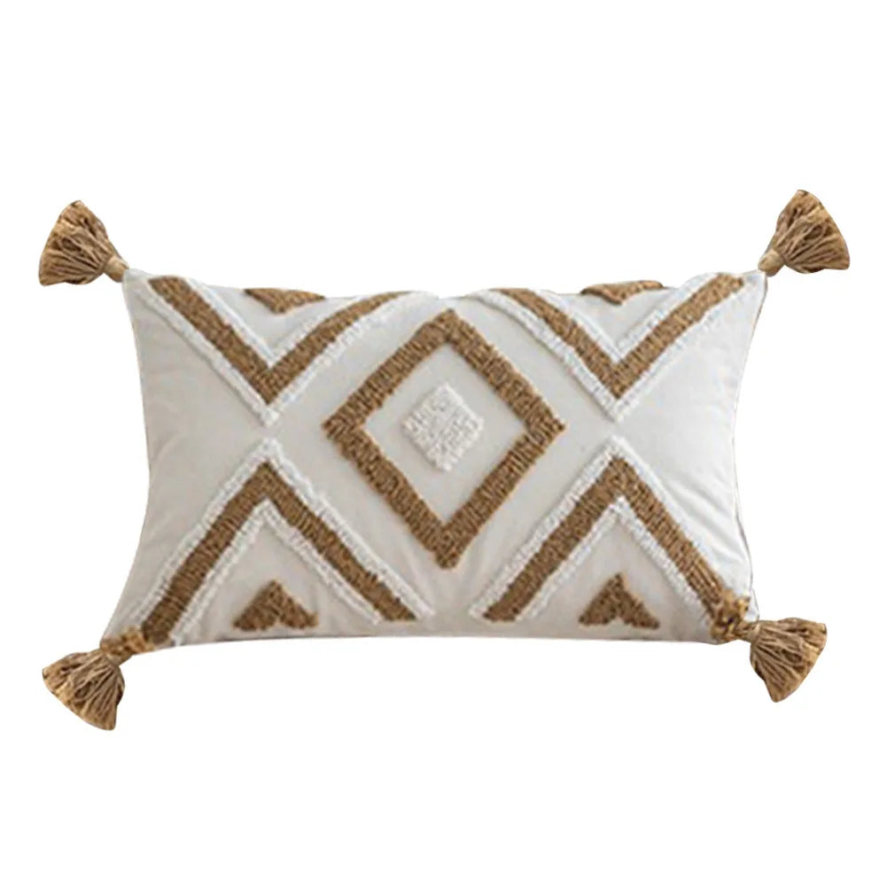 Nordic Blue Tufted Cushion Cover Geometric Stripe Grid Crochet Tassels Pillow Cover Decorative Home Decorative Cushions for Sofa