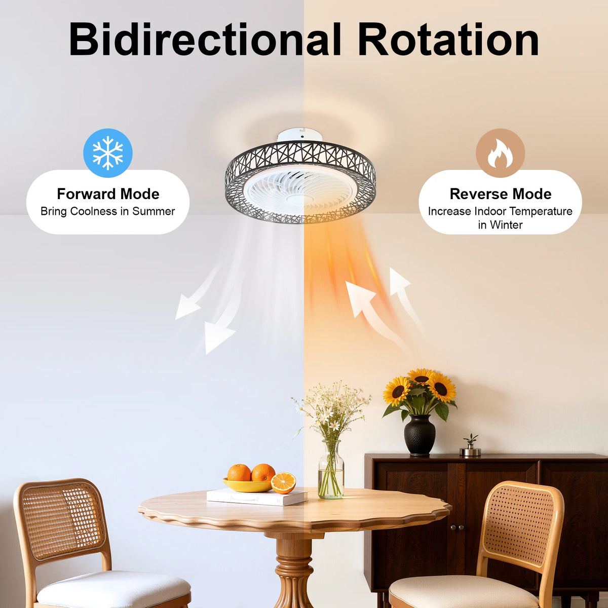 18.5inch Ceiling Fan Light 6 Speed Wind 3 Color Temperature LED Lamp with Remote Control Timing Function Two Way Rotation for Bedroom Living Room Indoor Use