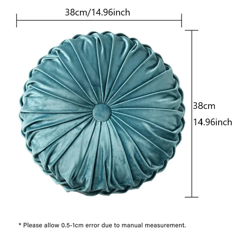 Round Throw Pillows Decorative Velvet Pleated Throw Pillows 15'' Diameter Accent Pumpkin Boho Chair Cushion for Couch Sofa Chair