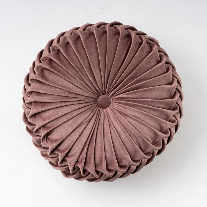 Round Throw Pillows Decorative Velvet Pleated Throw Pillows 15'' Diameter Accent Pumpkin Boho Chair Cushion for Couch Sofa Chair