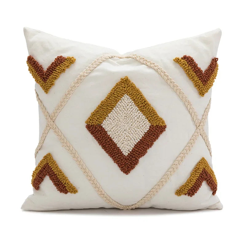 Nordic Blue Tufted Cushion Cover Geometric Stripe Grid Crochet Tassels Pillow Cover Decorative Home Decorative Cushions for Sofa