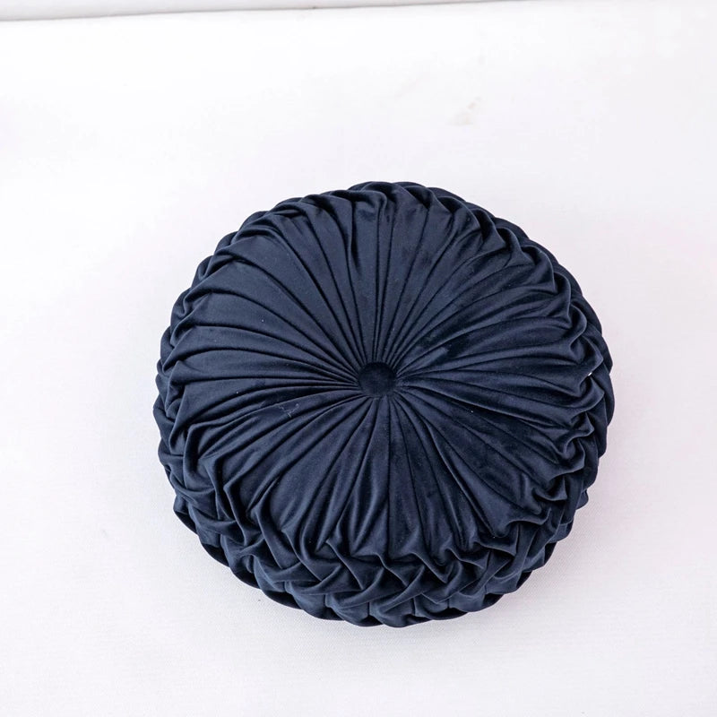 Round Throw Pillows Decorative Velvet Pleated Throw Pillows 15'' Diameter Accent Pumpkin Boho Chair Cushion for Couch Sofa Chair