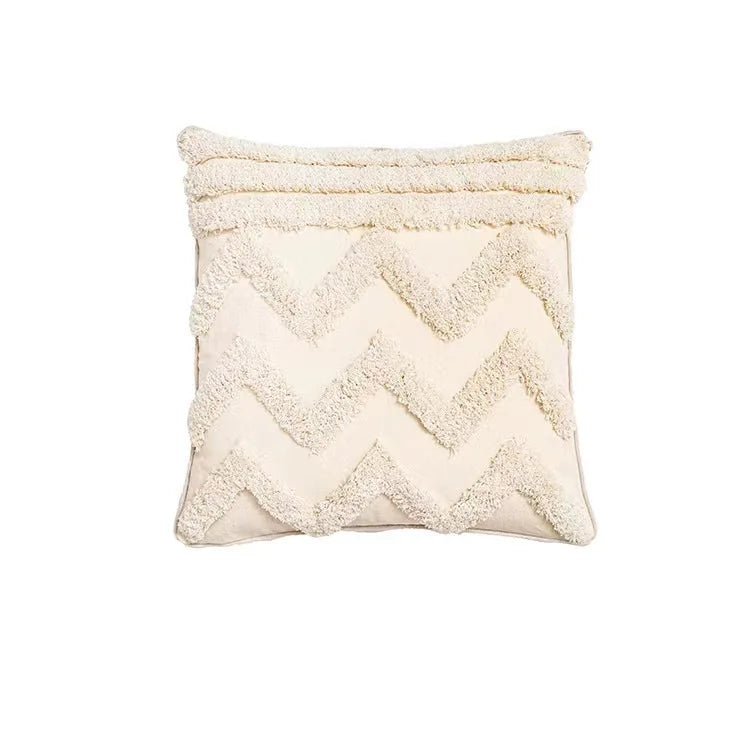 Nordic Blue Tufted Cushion Cover Geometric Stripe Grid Crochet Tassels Pillow Cover Decorative Home Decorative Cushions for Sofa