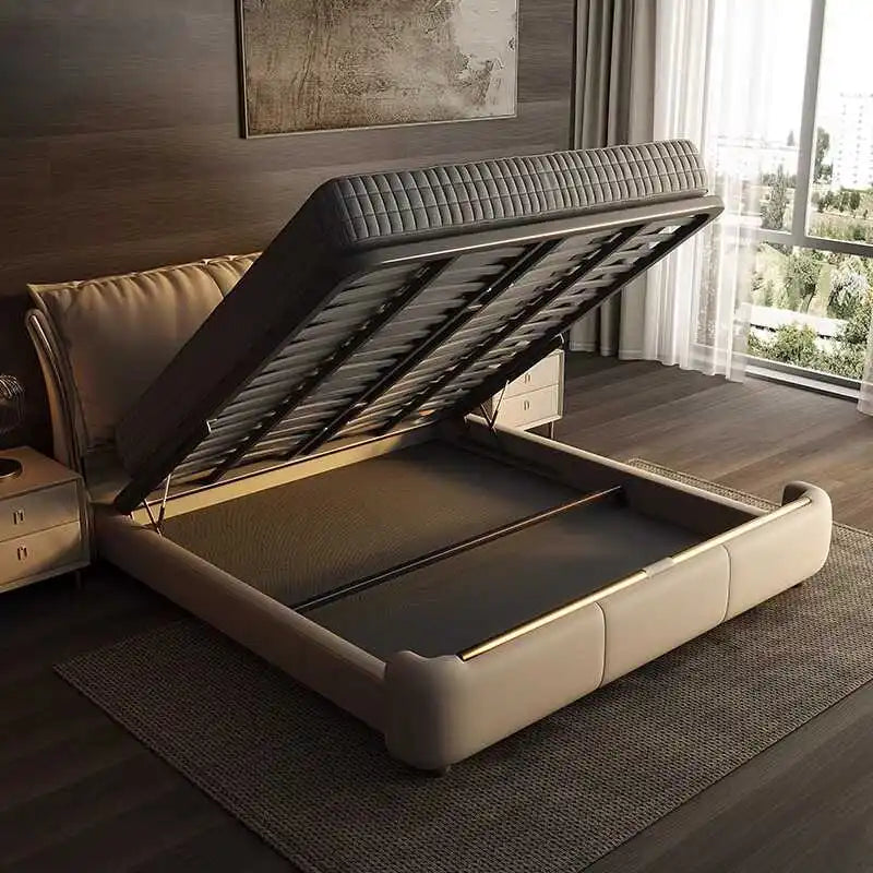 Beige Princess Modern Bed Frame Waterproof Designer Bedroom Double Bed Frames Full Size Queen