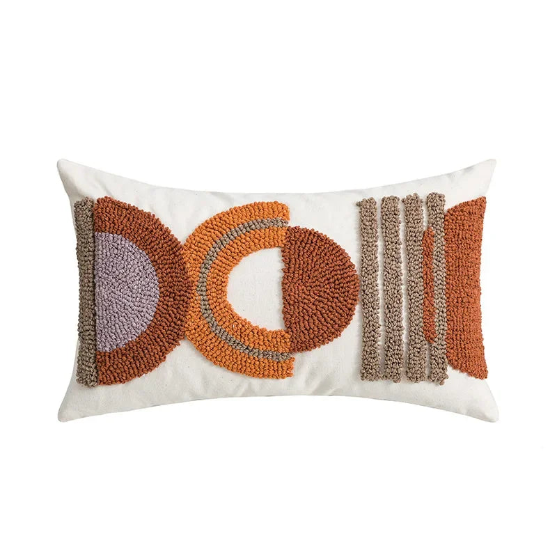 Nordic Blue Tufted Cushion Cover Geometric Stripe Grid Crochet Tassels Pillow Cover Decorative Home Decorative Cushions for Sofa
