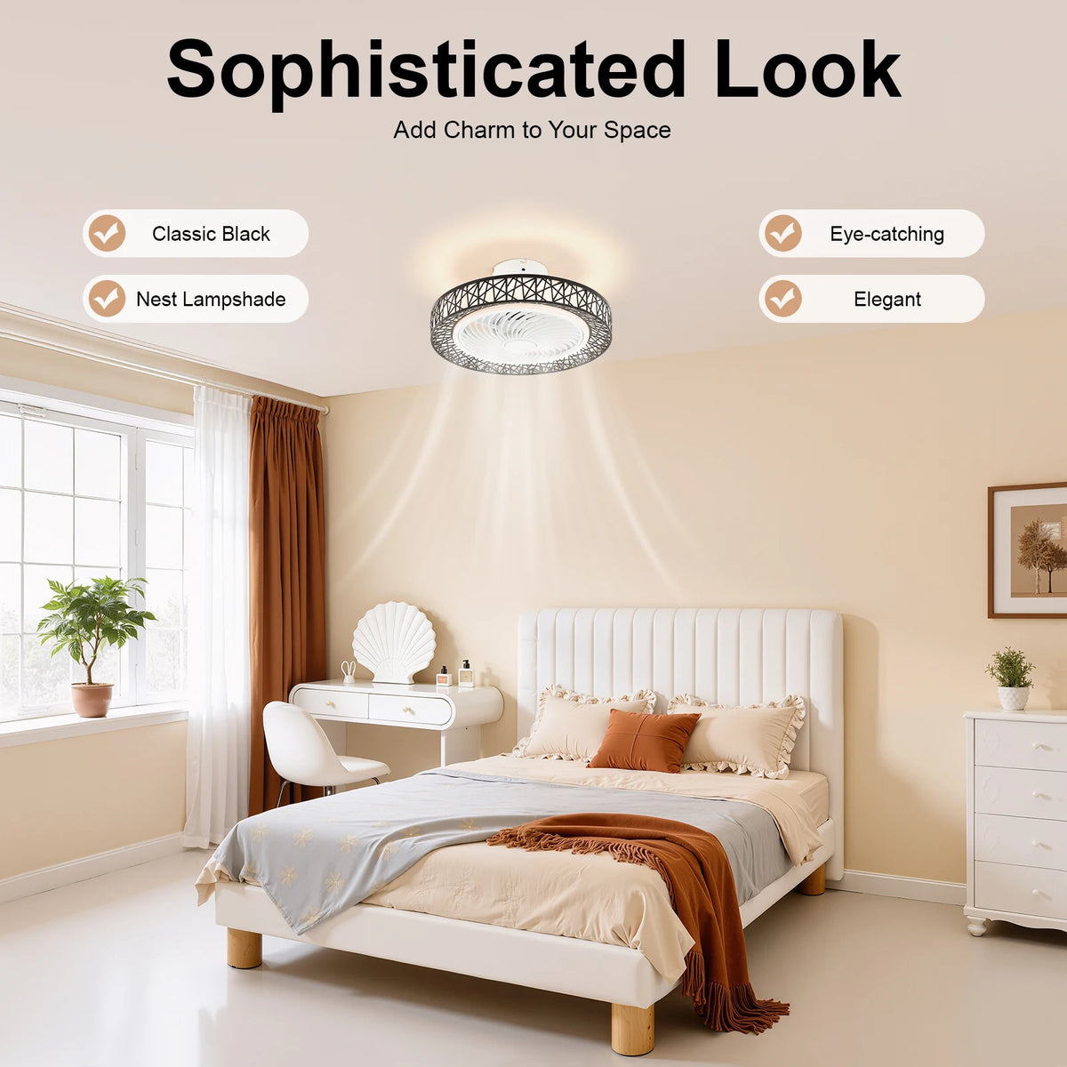 18.5inch Ceiling Fan Light 6 Speed Wind 3 Color Temperature LED Lamp with Remote Control Timing Function Two Way Rotation for Bedroom Living Room Indoor Use