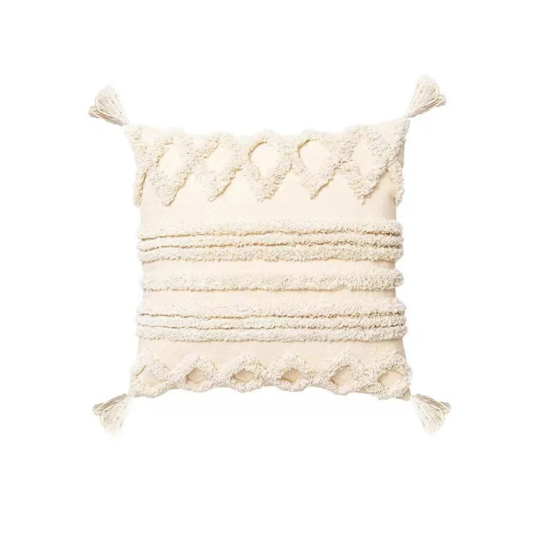 Nordic Blue Tufted Cushion Cover Geometric Stripe Grid Crochet Tassels Pillow Cover Decorative Home Decorative Cushions for Sofa
