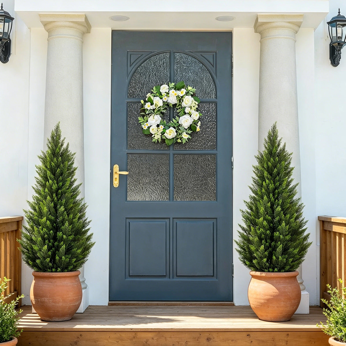 Artificial Cedar Topiary Tree 2/3/4/5/6FT Faux Evergreen Cypress Plant with Realistic Green Leaves, Outdoor Fake Shrub Bush for Front Porch, Garden, Patio, Home Office Halloween Christmas Decor