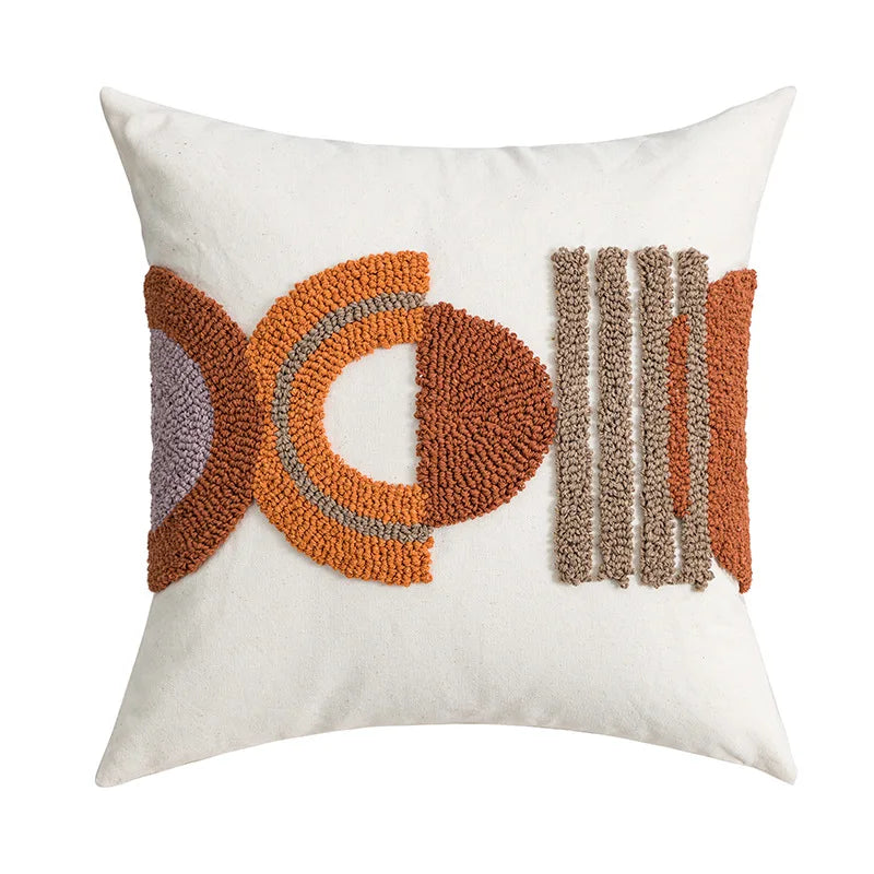 Nordic Blue Tufted Cushion Cover Geometric Stripe Grid Crochet Tassels Pillow Cover Decorative Home Decorative Cushions for Sofa
