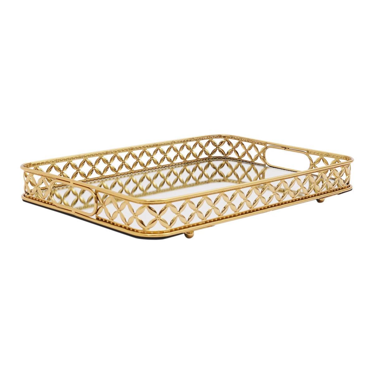 Rectangle Gold Decorative Tray Mirror Tray, Tabletop Decoration Tray with Handles for  Dresser, Bedroom, Cafe, Closet, Bar