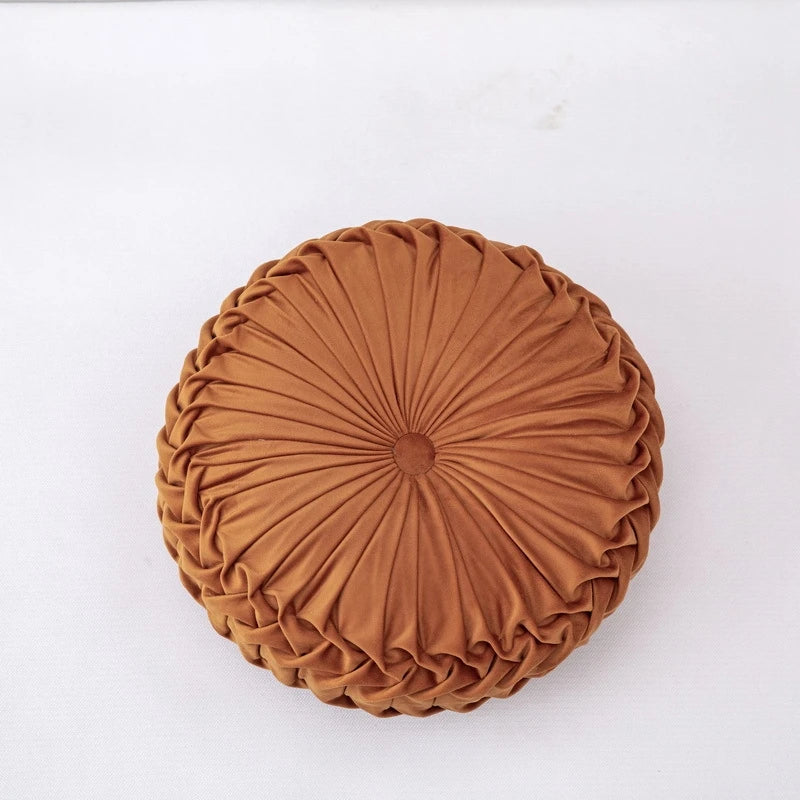 Round Throw Pillows Decorative Velvet Pleated Throw Pillows 15'' Diameter Accent Pumpkin Boho Chair Cushion for Couch Sofa Chair