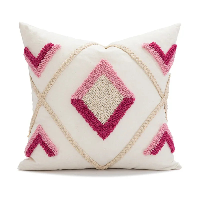 Nordic Blue Tufted Cushion Cover Geometric Stripe Grid Crochet Tassels Pillow Cover Decorative Home Decorative Cushions for Sofa