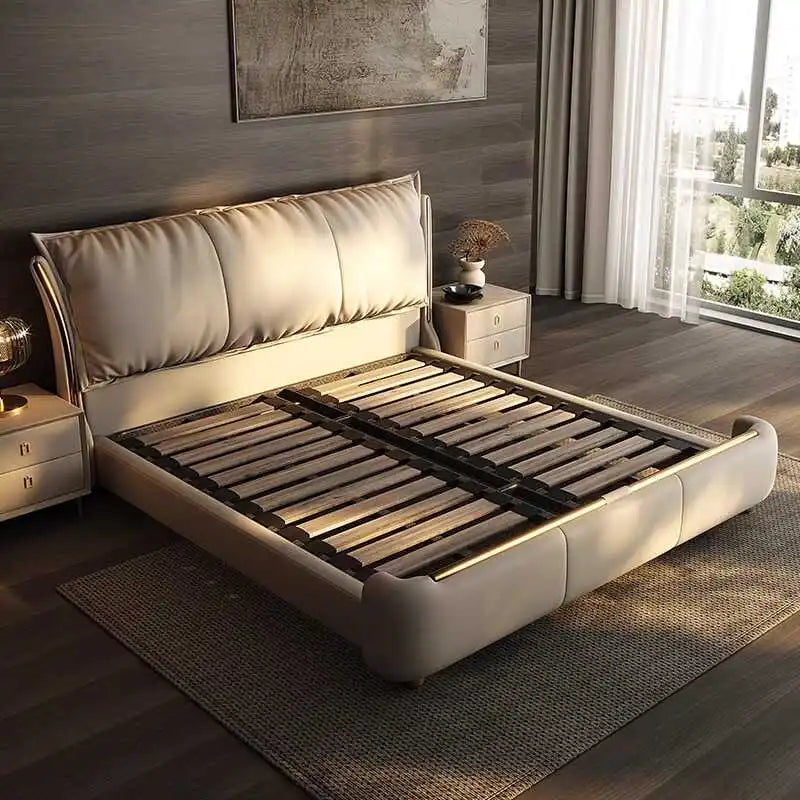 Beige Princess Modern Bed Frame Waterproof Designer Bedroom Double Bed Frames Full Size Queen
