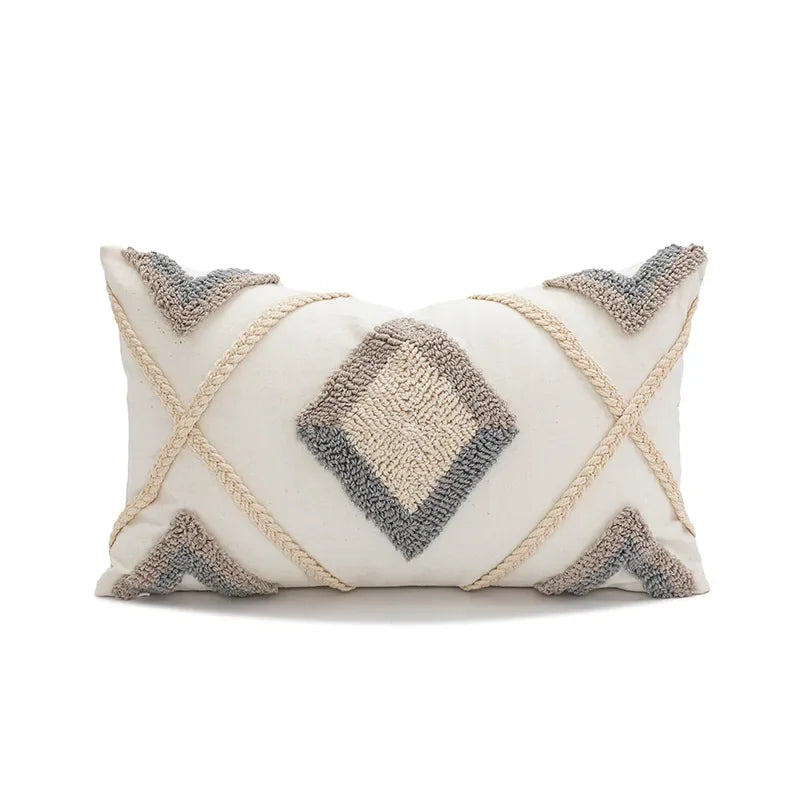 Nordic Blue Tufted Cushion Cover Geometric Stripe Grid Crochet Tassels Pillow Cover Decorative Home Decorative Cushions for Sofa