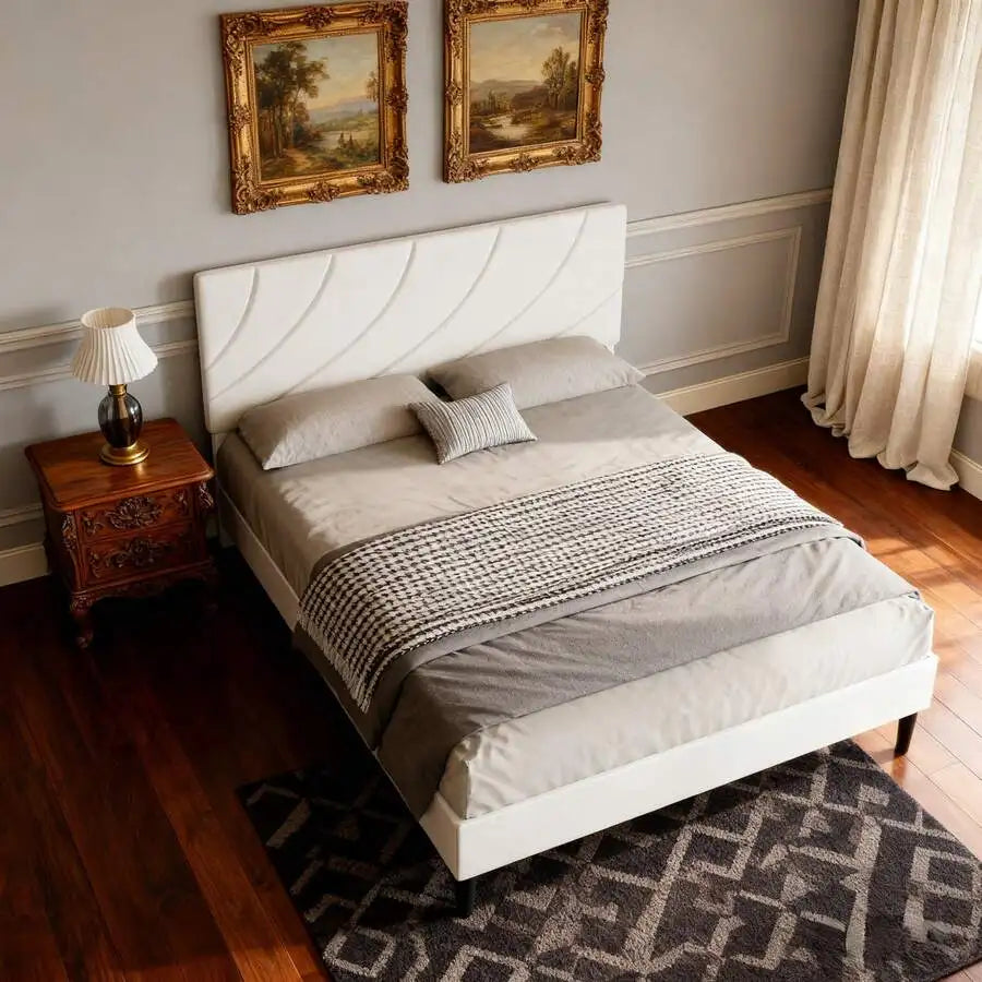 Queen Upholstered Bed Frame With Headboard, Modern Linen Fabric Platform Bed, Adjustable Headboard, No Box Spring Needed, Easy Assembly, Twin/Full/Queen, Black/Blue/Pink/White