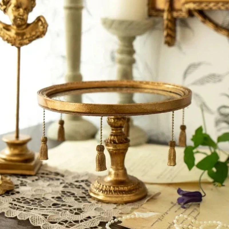 Retro Court Style Tray Ornaments, Light Luxury Art Photo Props, European Style Decorative Plate, Nostalgic Mirror Tray 118