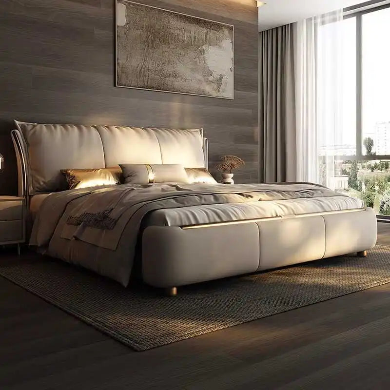 Beige Princess Modern Bed Frame Waterproof Designer Bedroom Double Bed Frames Full Size Queen