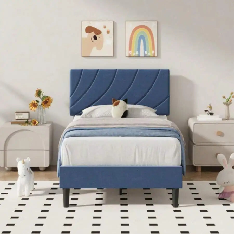 Queen Upholstered Bed Frame With Headboard, Modern Linen Fabric Platform Bed, Adjustable Headboard, No Box Spring Needed, Easy Assembly, Twin/Full/Queen, Black/Blue/Pink/White