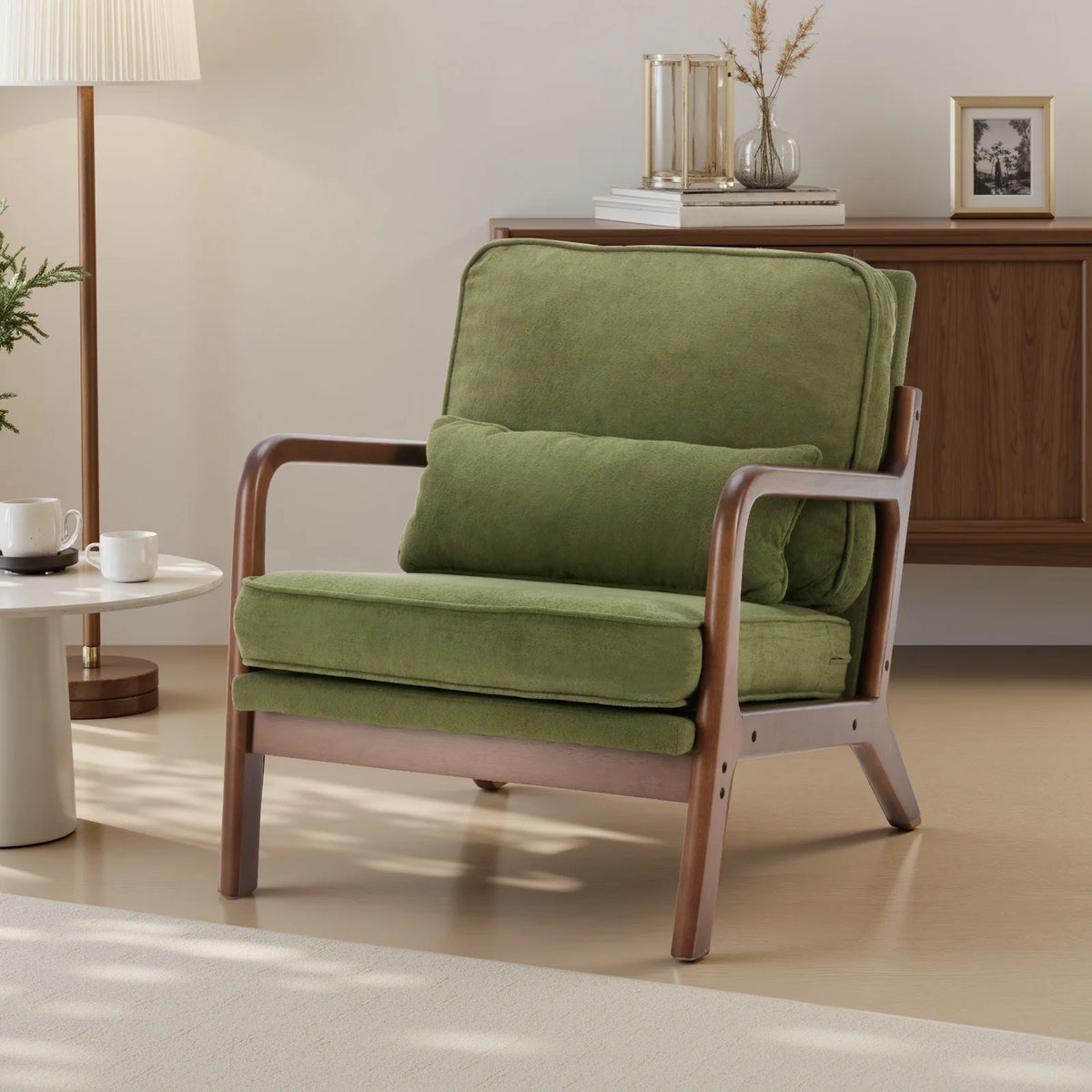 Mid Century Modern Chair Solid Wooden Frame Accent Chair with Arms  Lounge chair