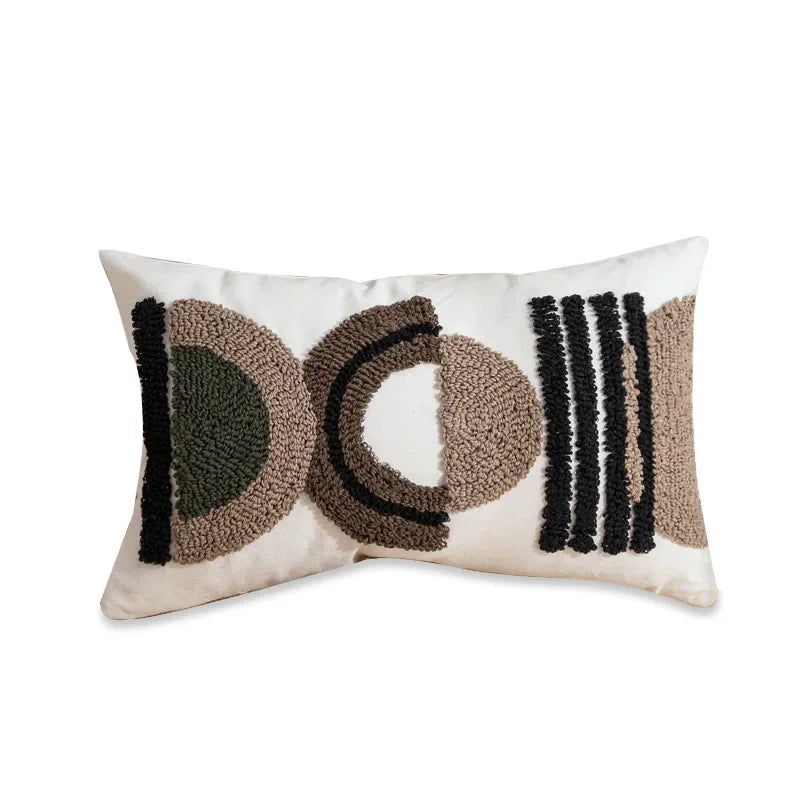 Nordic Blue Tufted Cushion Cover Geometric Stripe Grid Crochet Tassels Pillow Cover Decorative Home Decorative Cushions for Sofa