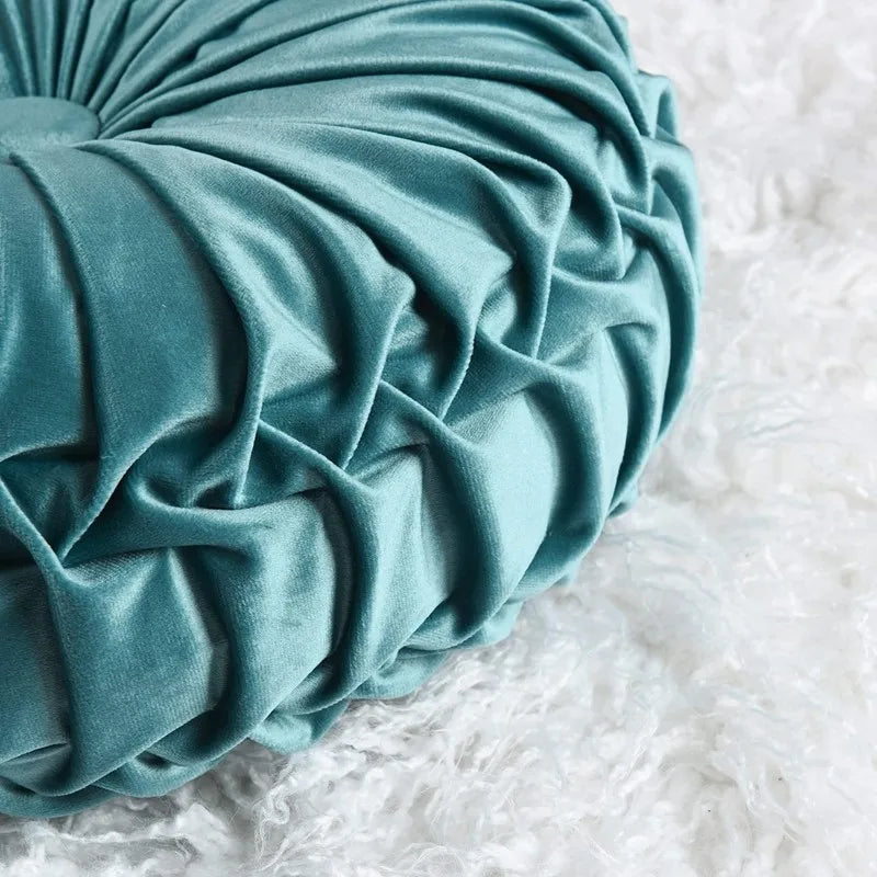 Round Throw Pillows Decorative Velvet Pleated Throw Pillows 15'' Diameter Accent Pumpkin Boho Chair Cushion for Couch Sofa Chair