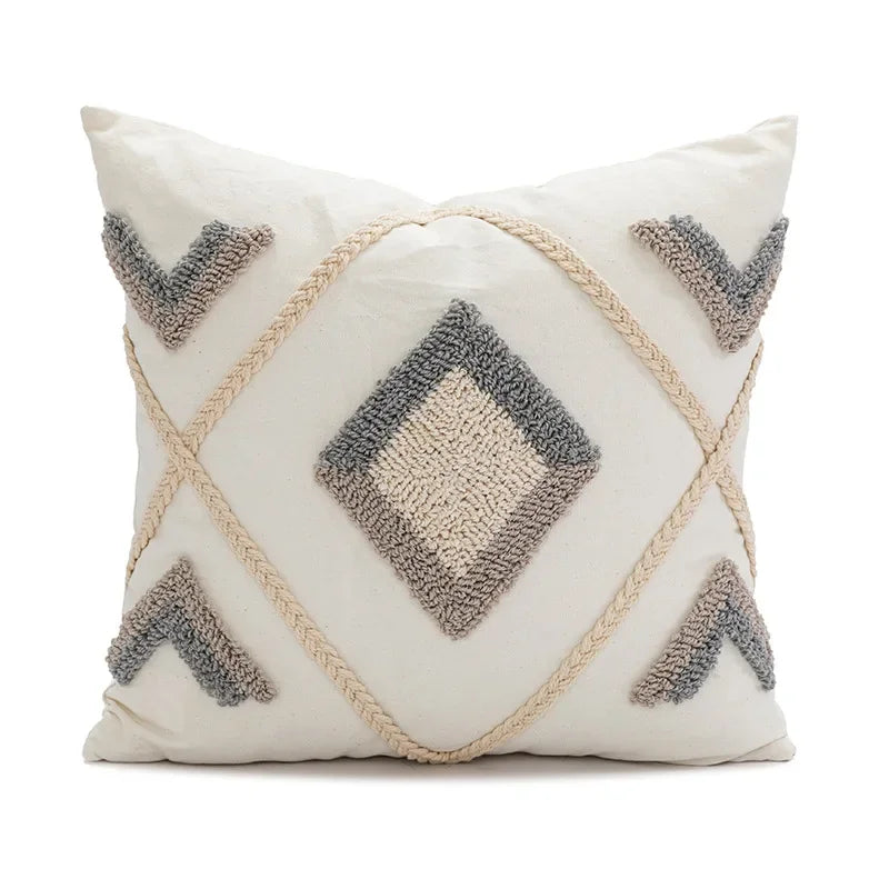 Nordic Blue Tufted Cushion Cover Geometric Stripe Grid Crochet Tassels Pillow Cover Decorative Home Decorative Cushions for Sofa