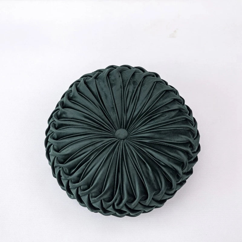 Round Throw Pillows Decorative Velvet Pleated Throw Pillows 15'' Diameter Accent Pumpkin Boho Chair Cushion for Couch Sofa Chair
